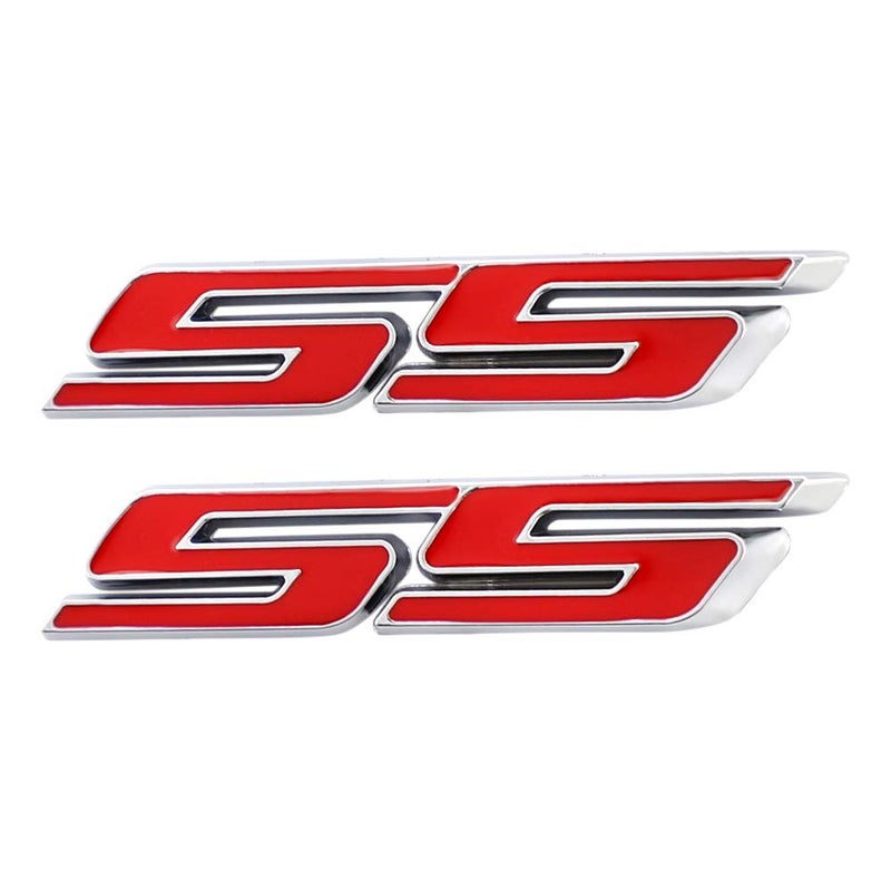UpAuto 2pcs SS Emblem Metal Super Sport Emblem Badge 3D SS Sticker Parts Camaro SS for Chevrolet Camaro Gm Series (Red) - Image 1